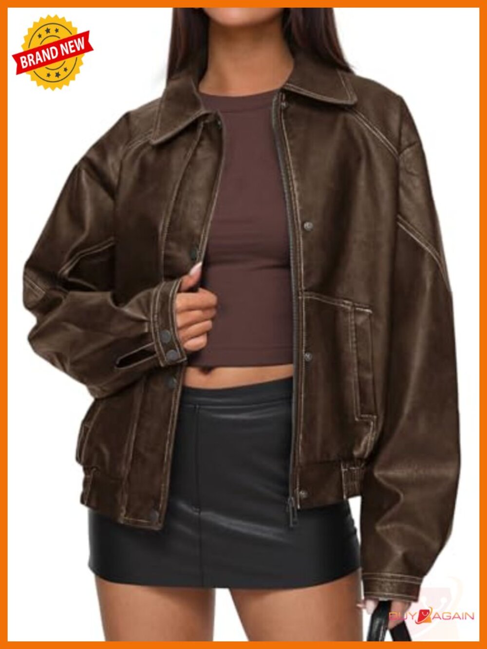 Oversized Faux Leather Jacket Moto Biker Winter Coat